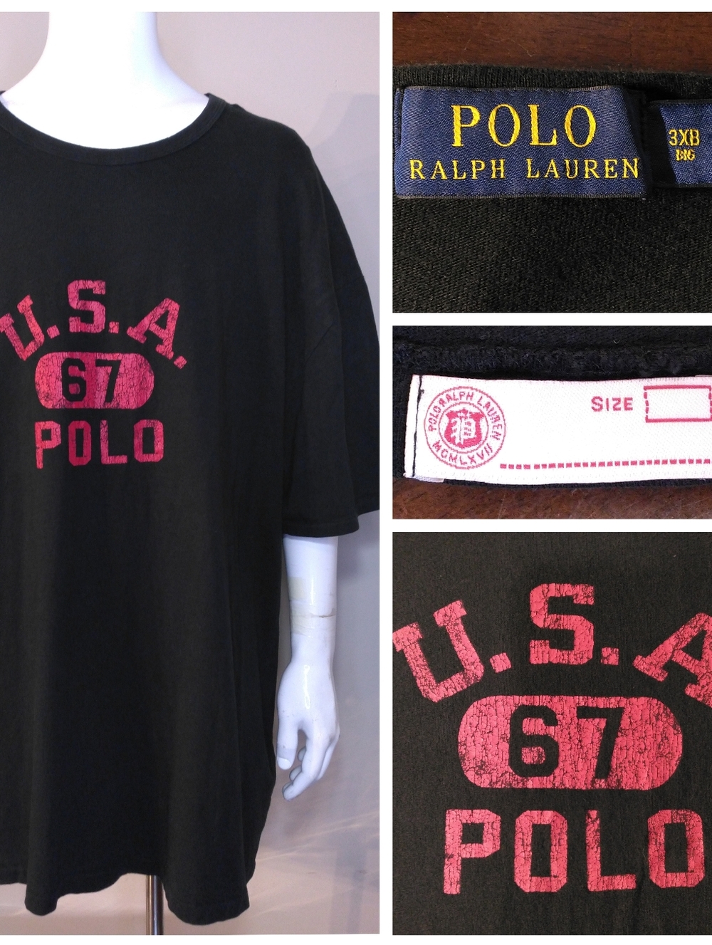 POLO RALPH LAUREN T Shirt 3XB BLACK Red SPELLOUT 3XL Big & Tall XXXL MENS RL USA